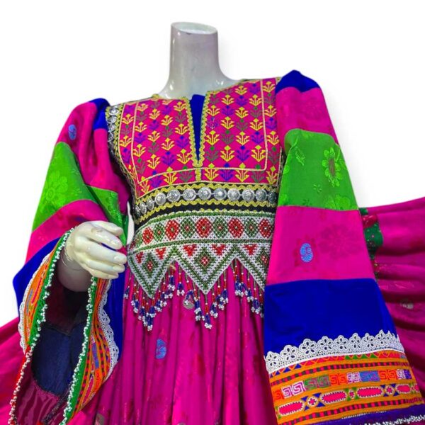 Gand Afghan Dress and vest with Beautiful Colorful Sleave