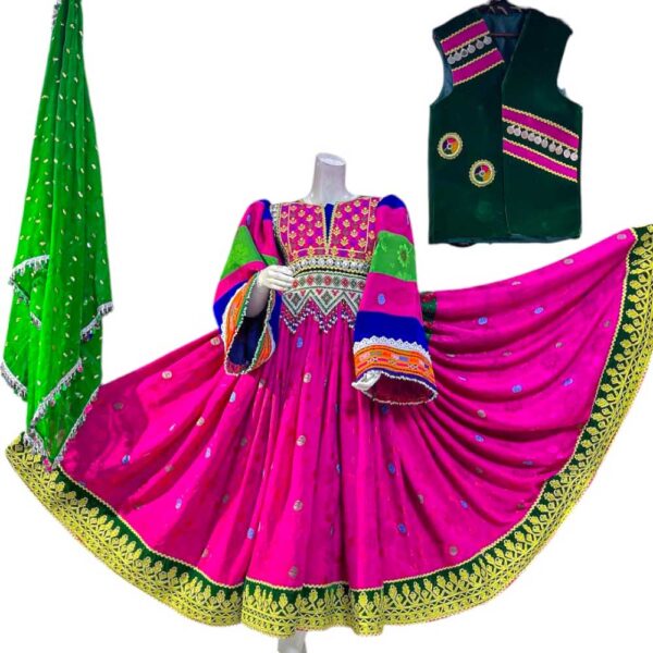 Gand Afghan Dress and vest with Beautiful Colorful Sleave - Image 2