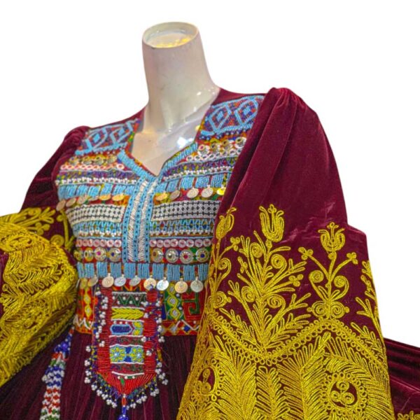 Traditional Red Color Gand Afghan Warm Cherma and Vest - Image 3