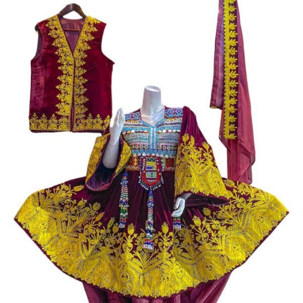 Traditional Red Color Gand Afghan Warm Cherma and Vest - Image 2